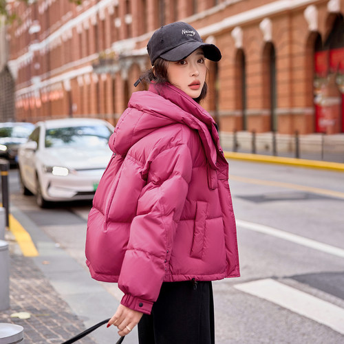 玫红色羽绒服女短款高端洋气外套