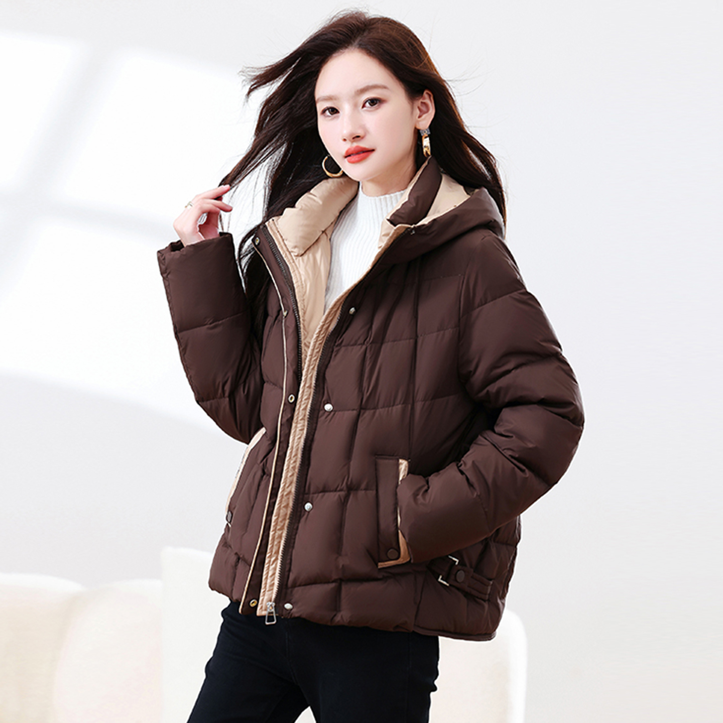 羽绒服女爆款洋气百搭连帽厚外套