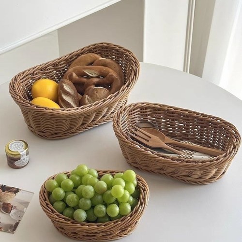 咖啡液收纳筐日式仿藤编塑料编织水果篮厨房家用零食收纳拍照道具