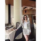 奶油糖霜 慵懒气质长袖 条纹小香风修身 祝喜喜 显瘦针织休闲套装