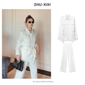 显瘦套装 祝喜喜 简约白色天丝亚麻束腰气质时尚 春款 亚麻老钱