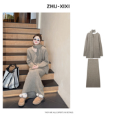 冬季 祝喜喜 暖驼织围 慵懒风软糯显瘦针织围巾毛衣半身裙三件套