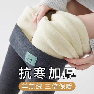 特厚羊羔绒打底裤女冬季外穿高腰一体加绒加厚保暖抗寒大码棉裤子