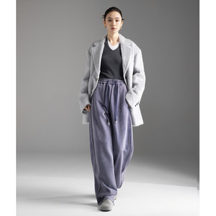 德玛纳重磅抗冷卫裤2025春新款弯月休闲裤高腰阔腿弯刀裤子女