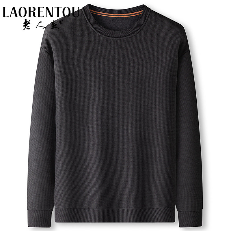 老人头[含羊毛]纯色圆领长袖卫衣男士2024新款加绒加厚保暖打底衫