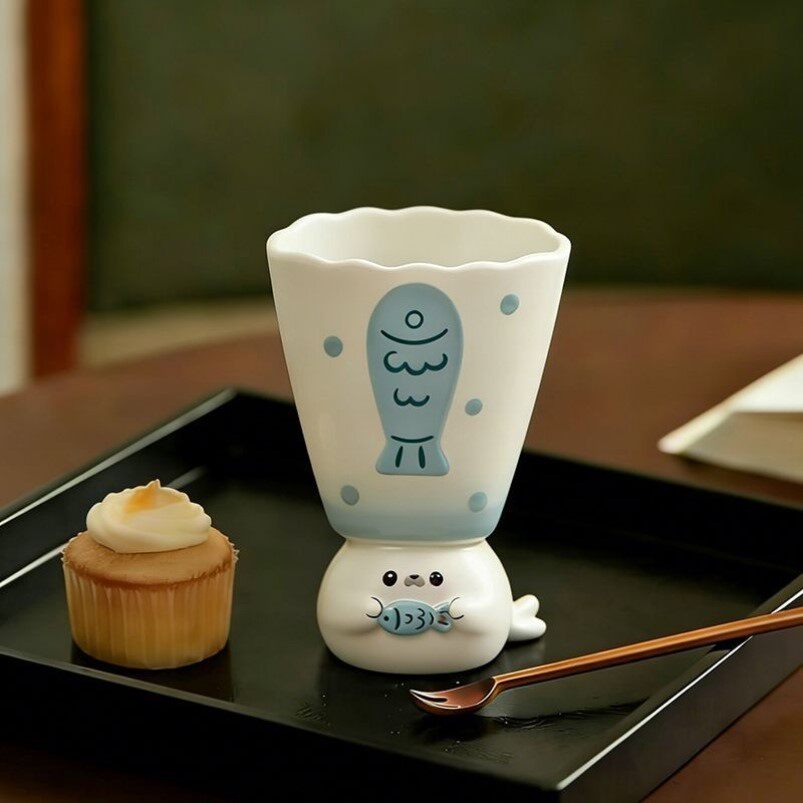 萌趣海豹奶杯可爱陶瓷杯咖啡牛奶奶杯/牛奶杯