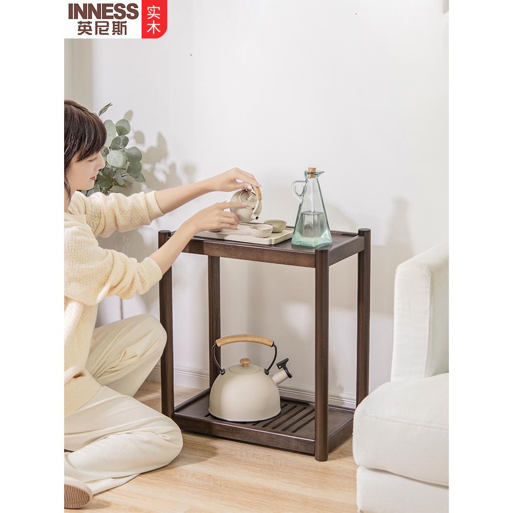 英尼斯 实木沙发边几小茶几 打印机箱落地移动置物架托盘架小桌子