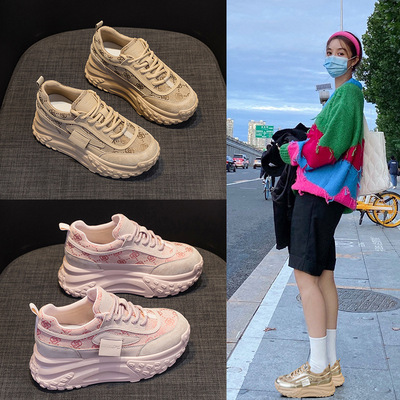 老爹鞋女夏季薄款轻便厚底网鞋女透气网面内增高运动鞋女2024新款