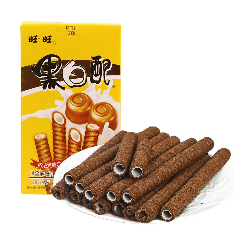 旺旺黑白配夹心卷56g焦糖奶味装儿童休闲零食早餐下午茶