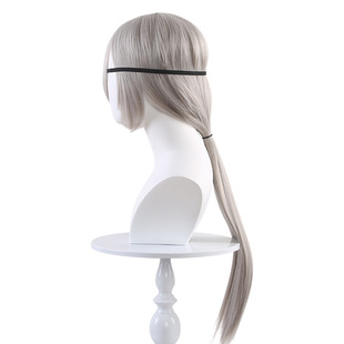 电锯人光熙cos假发 链锯人扎发银灰色长直马尾收脸 无需修剪