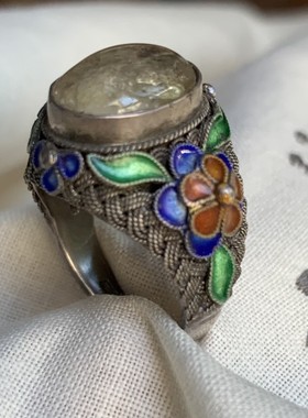 中国风复古戒指银花丝戒指创汇时期老北京925银花丝镶嵌戒指