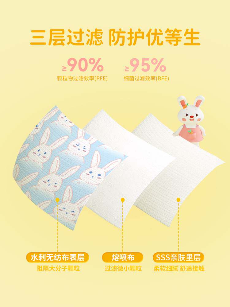 振德儿童口罩一次性立体3d防护尘高颜值3到8岁小女孩男童学生专用
