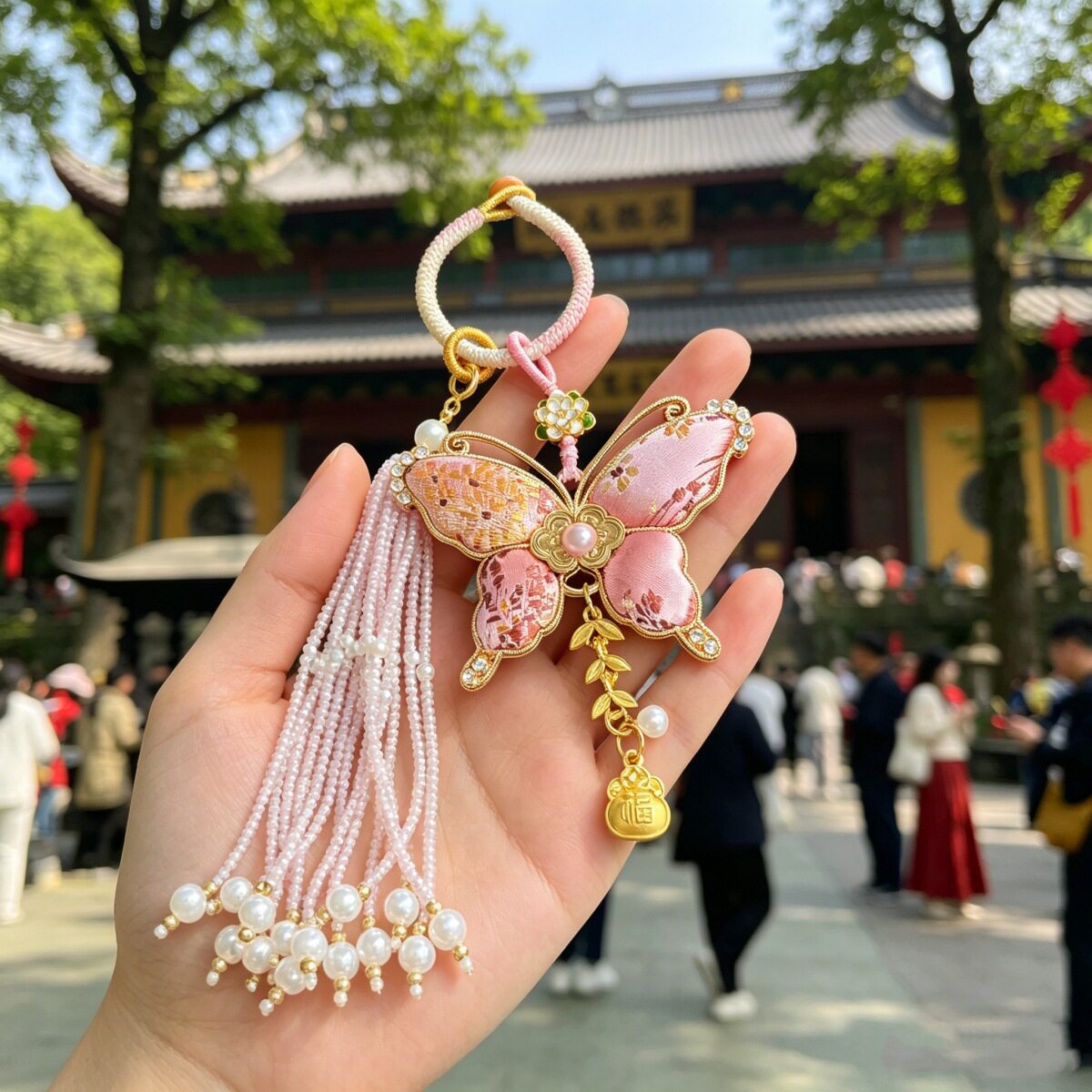 复古宋锦非遗蝴蝶结流苏钥匙扣