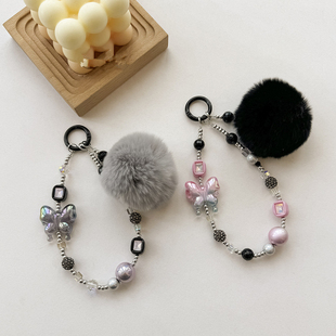 真兔毛毛球汽车钥匙扣高端奢华毛绒挂件创意盲盒手机链背包挂饰