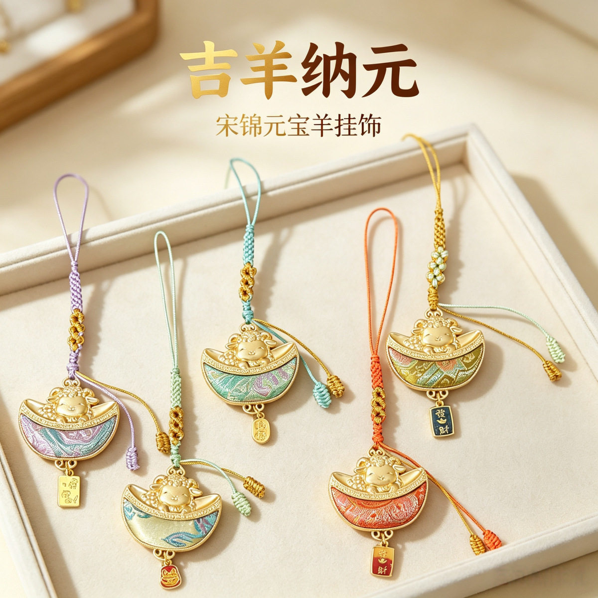 国风宋锦元宝羊手机链吉祥招财