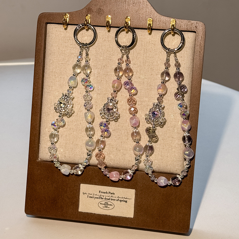 轻奢手机链重工设计珍珠链条皇冠马车满钻女包包挂绳车钥匙扣挂件