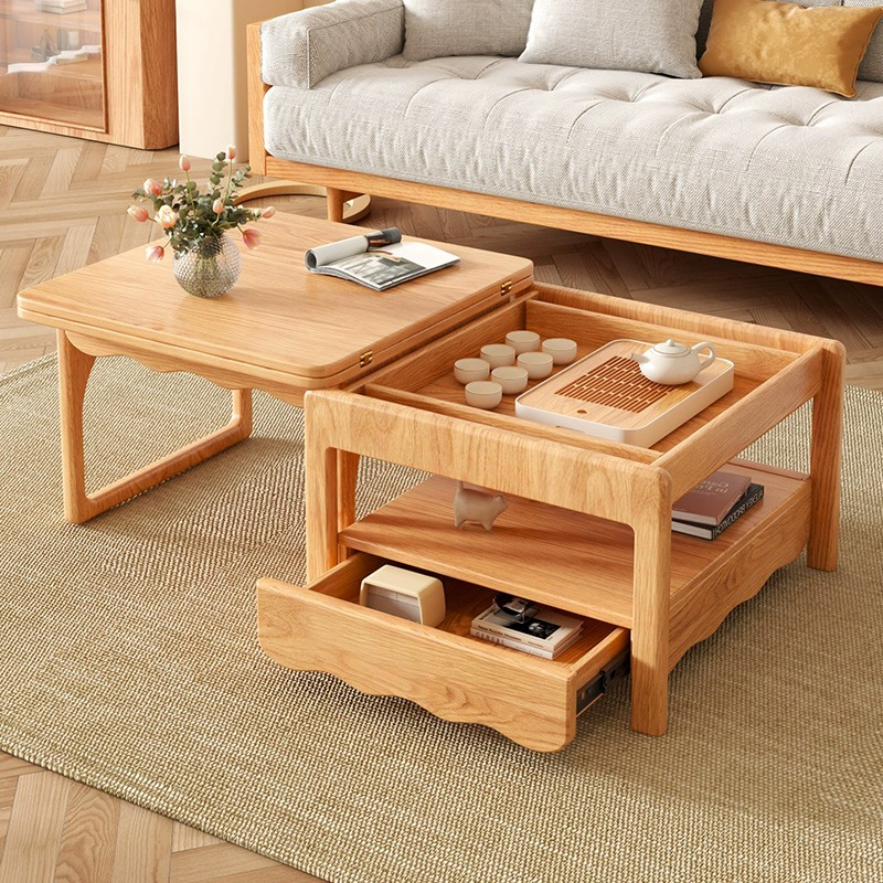 侘寂风原木实木方形茶桌变餐桌