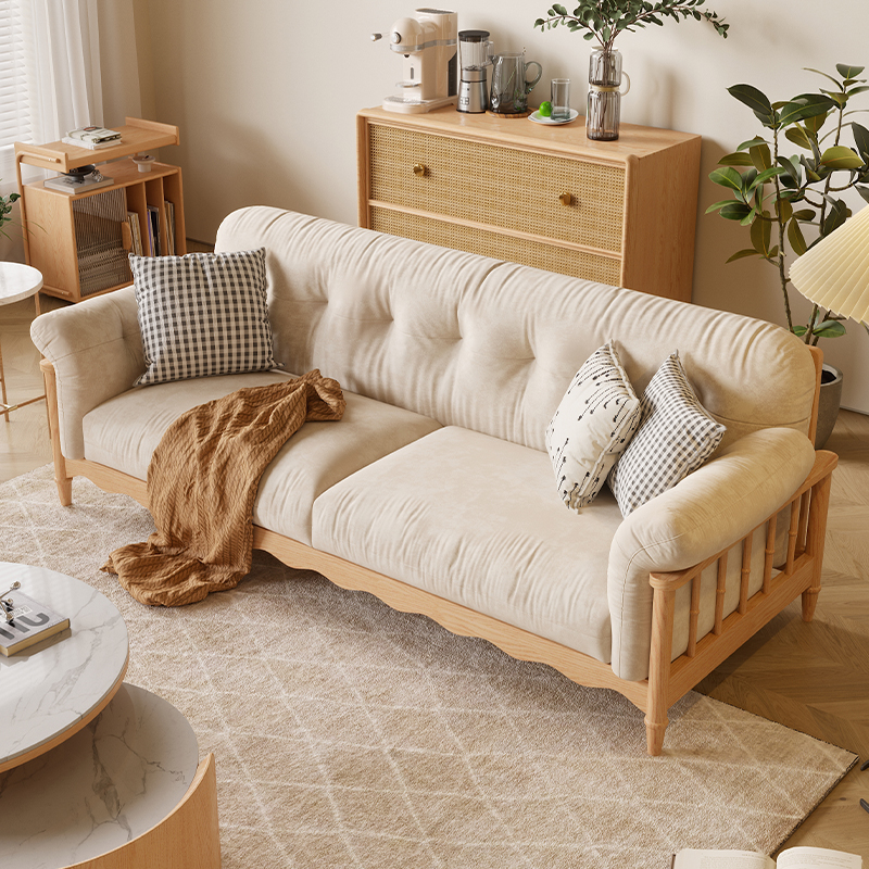 奶油猫爪布乳胶直排布艺沙发