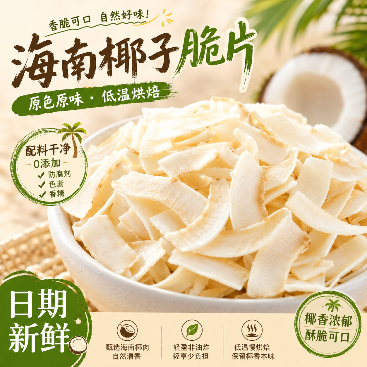 海南特产椰子脆片商用官方旗舰店无糖烤椰片椰子角休闲小吃零食
