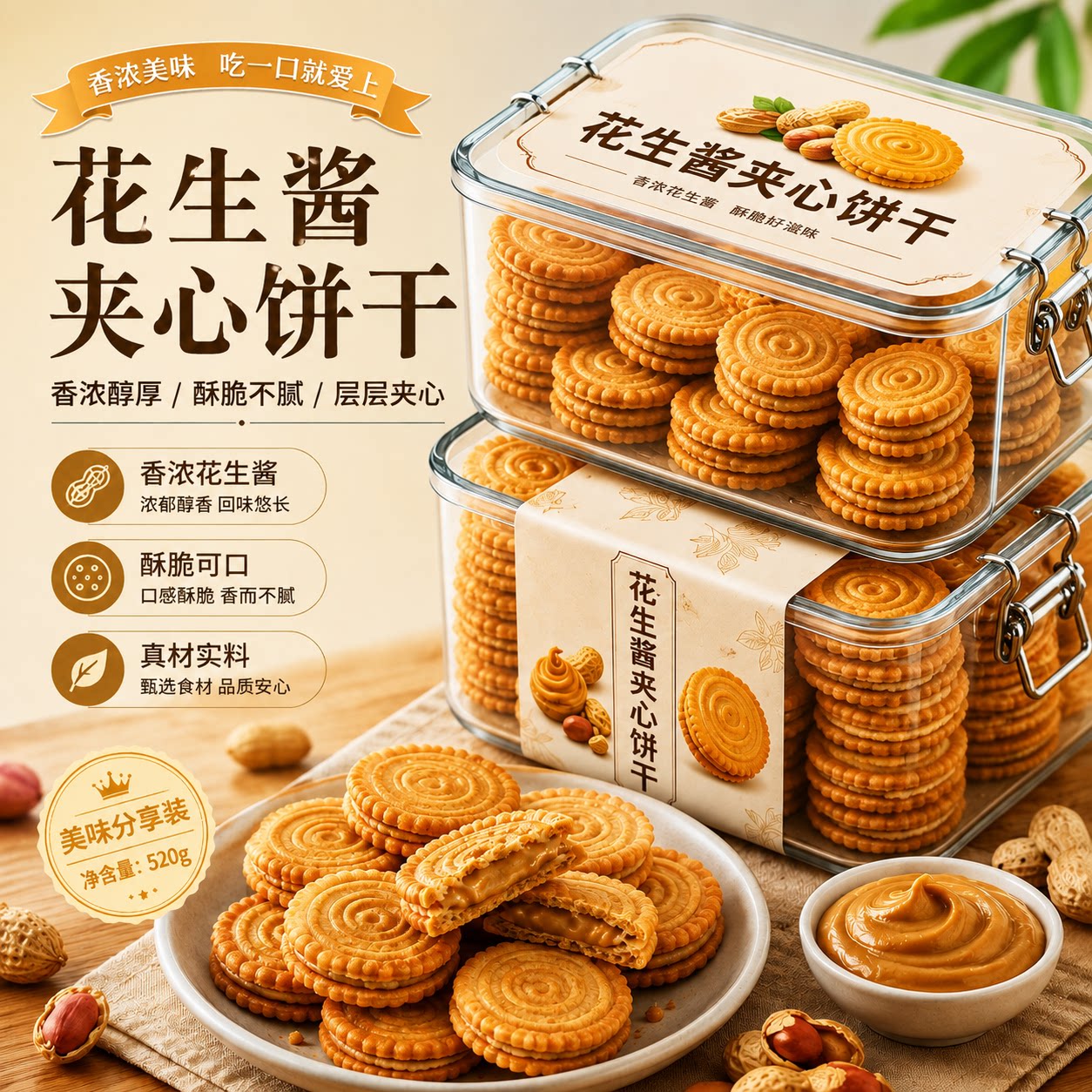 天猫严选!花生酱奶酪夹心饼干正品官方旗舰店马来西亚进口饼干