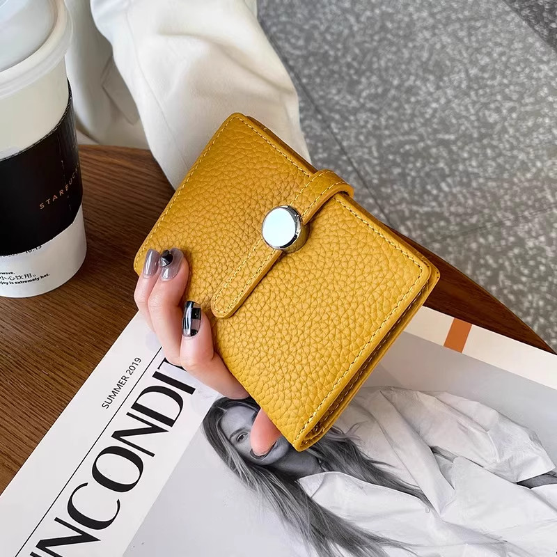 钱包女士短款两折2025新款牛皮质感竖款钱夹二合一多卡位卡包薄款