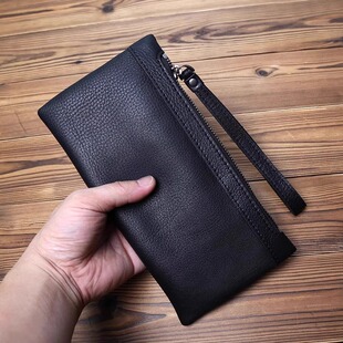 真皮质感手包男士手拿包小号手机包男长款钱包拉链软大容量手抓包