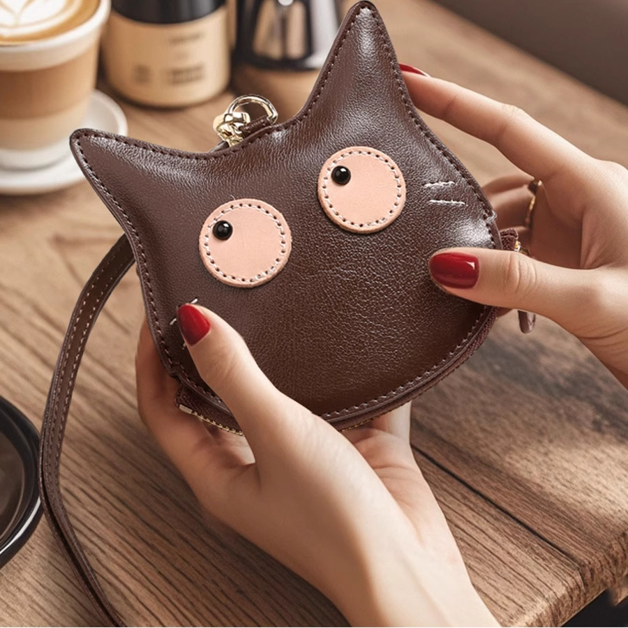 2025新款复古挂脖猫咪零钱包软皮