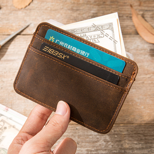 手工复古迷你小零钱包高级感真皮质感小卡包日系简约超薄证件卡包