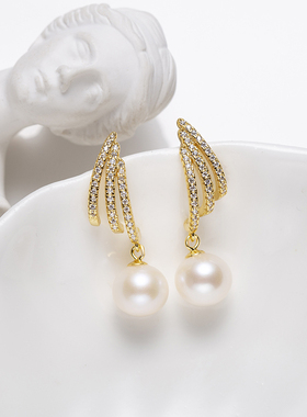 Audrey PearlS925银淡水珍珠耳饰8-9mm V201-D470