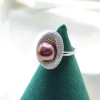 S925银淡水珍珠戒指紫色珍珠戒指11mm V201-H349