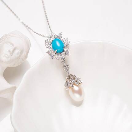 Audrey PearlS925银米形淡水珍珠吊坠9-10mm V201-S876