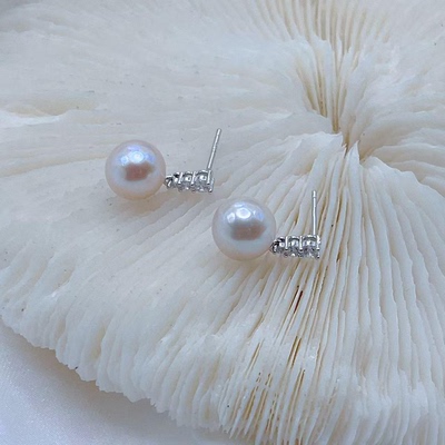 Audrey PearlS925银淡水珍珠耳饰9-10mm V201-D607