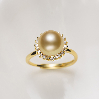 S925银海水珍珠戒指金珠戒指可调节9mm V201-H149