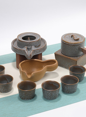 懒人茶具套装复古石磨防烫泡茶壶盖子陶瓷功夫茶杯半自动冲茶神器