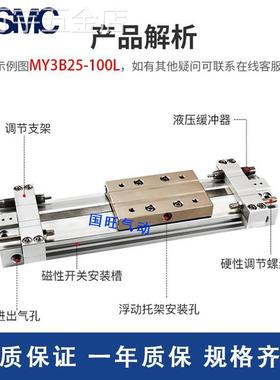 SMC机械式无杆气缸MY3B/MY3A16/20/25/32G-100A200/300-500L-M9BW