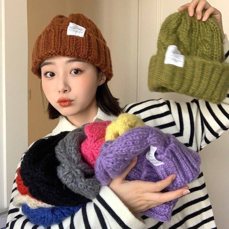 秋冬粗麻花毛线帽复古宽松保暖女