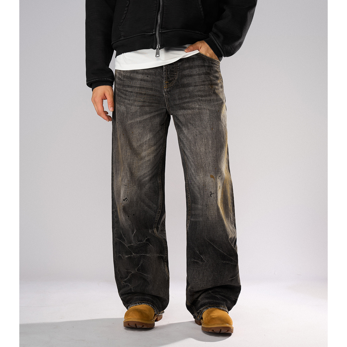 冈山14盎司宽松直筒牛仔裤