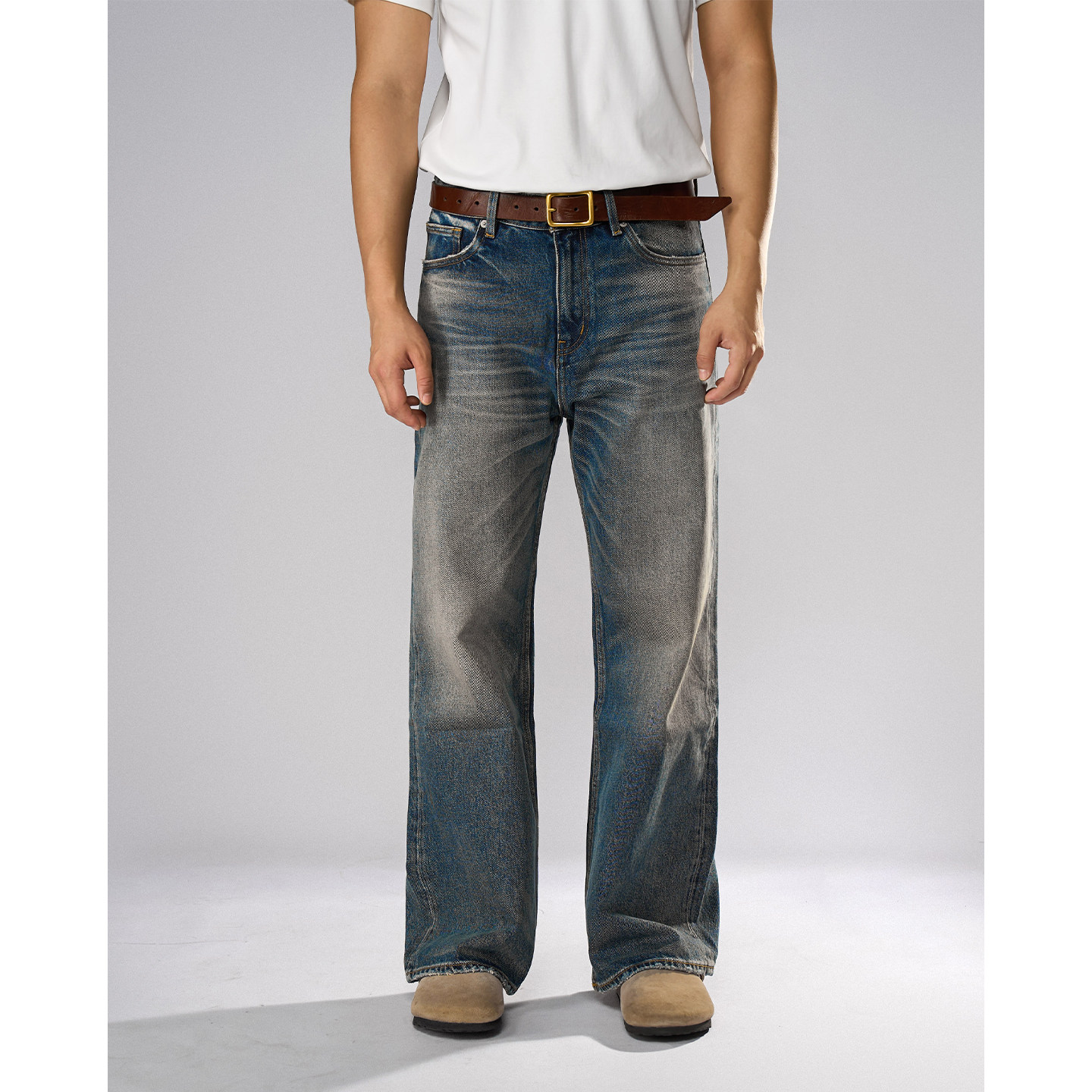 DOKIE【复古超模裤】秋冬14盎司微喇宽松水洗直筒休闲牛仔裤男