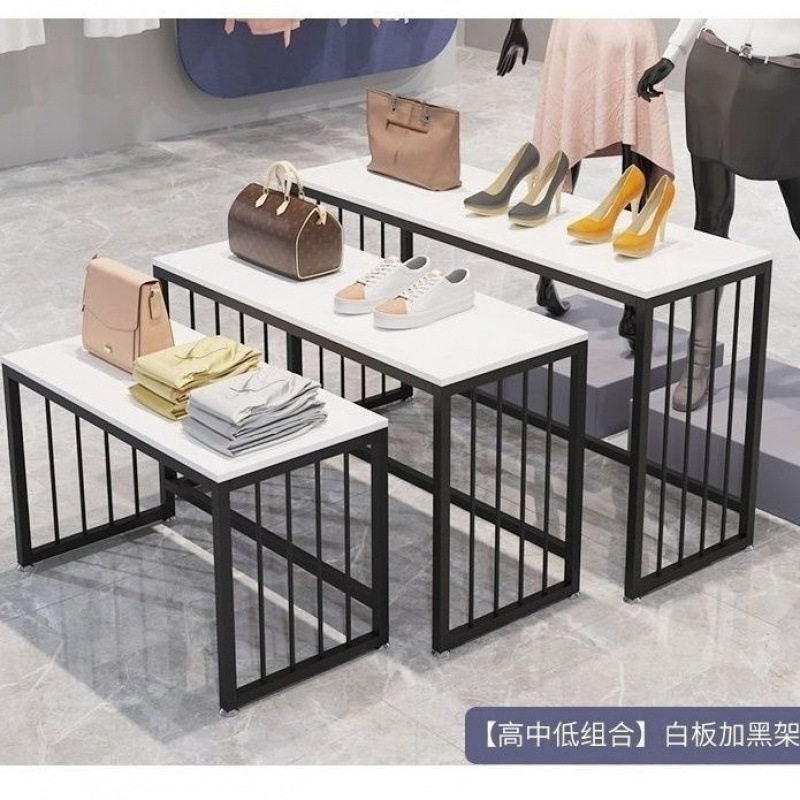 2026服装店台鞋子包阶梯展示桌架中间摆放落地式长条流水台展示柜