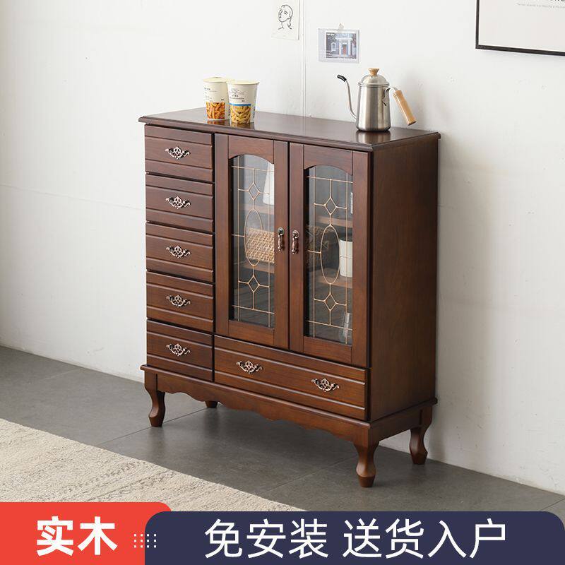实木餐边柜简约现代酒柜餐厅白色收纳柜子厨房储物柜子客厅茶水柜