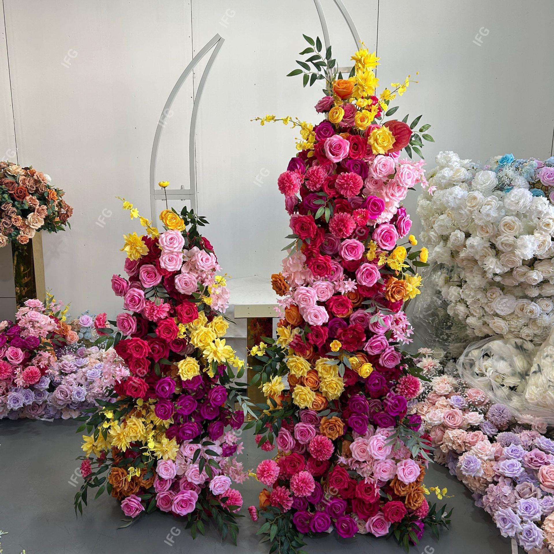 新款婚礼宴会厅布景道具仿真花花艺餐桌牛角架背景130+180cm拱门