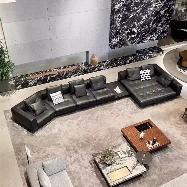 北欧轻奢牛皮客厅沙发意式简约后现代小户型酒店接待休闲组合沙发