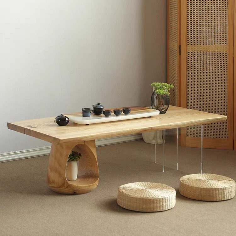日式实木亚克力悬浮茶几茶台小户型原木炕桌榻榻米桌家用客厅矮桌