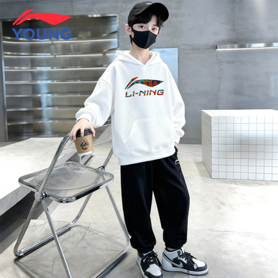 李宁男童套装儿童加绒加厚秋冬季两件套中大童保暖运动卫衣卫裤