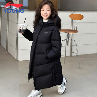 李宁女童羽绒服长款冬季儿童保暖外套青少年新款鸭绒加厚防寒服
