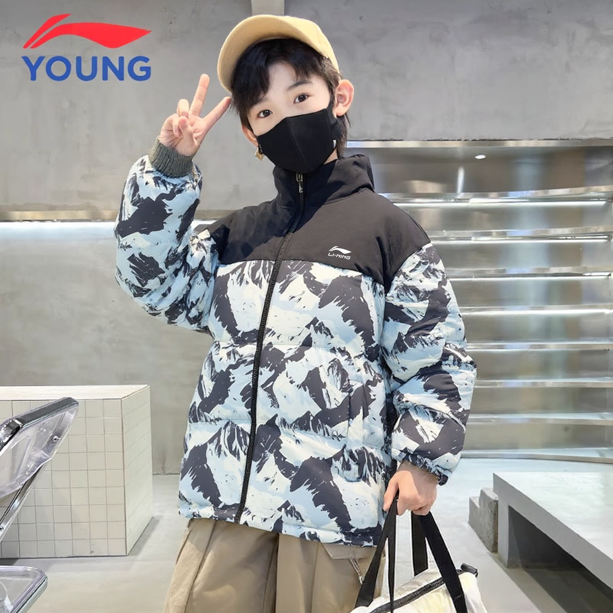 李宁童装儿童羽绒服冬季新款男童冬装短款青少年大童85%鸭绒外套