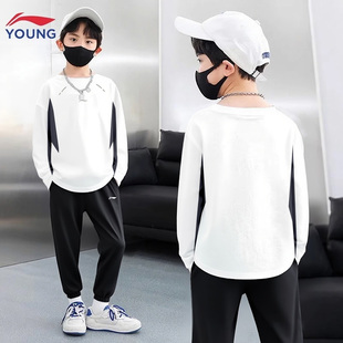 李宁儿童速干衣2026春秋新款薄款大童T恤男童青少年运动休闲长袖