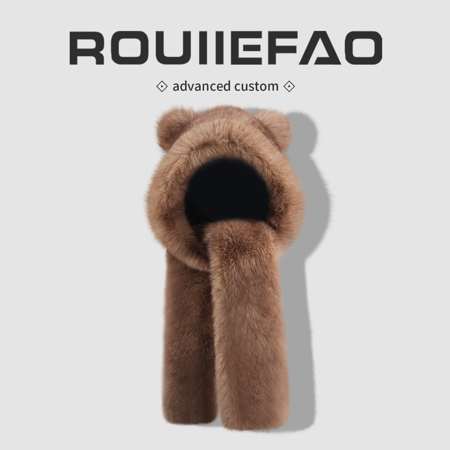 可爱小熊耳朵毛绒帽女围巾手套一体三件套冬季加厚保暖防寒护耳帽