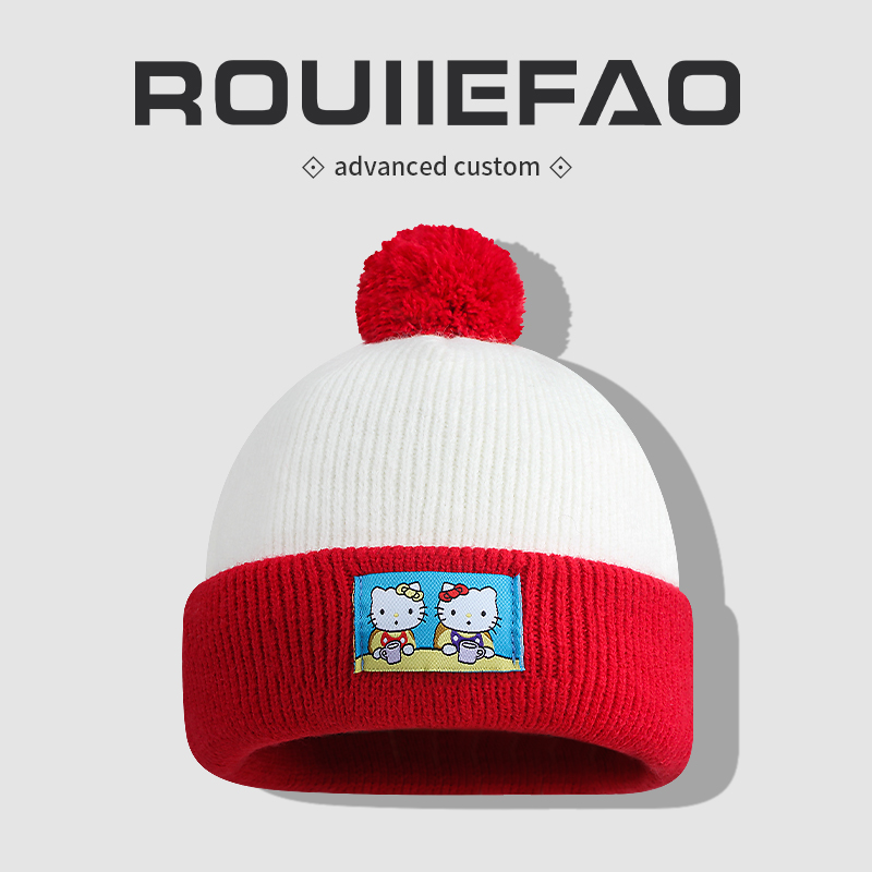 ROUIIEFAO毛线帽可爱KT猫百搭