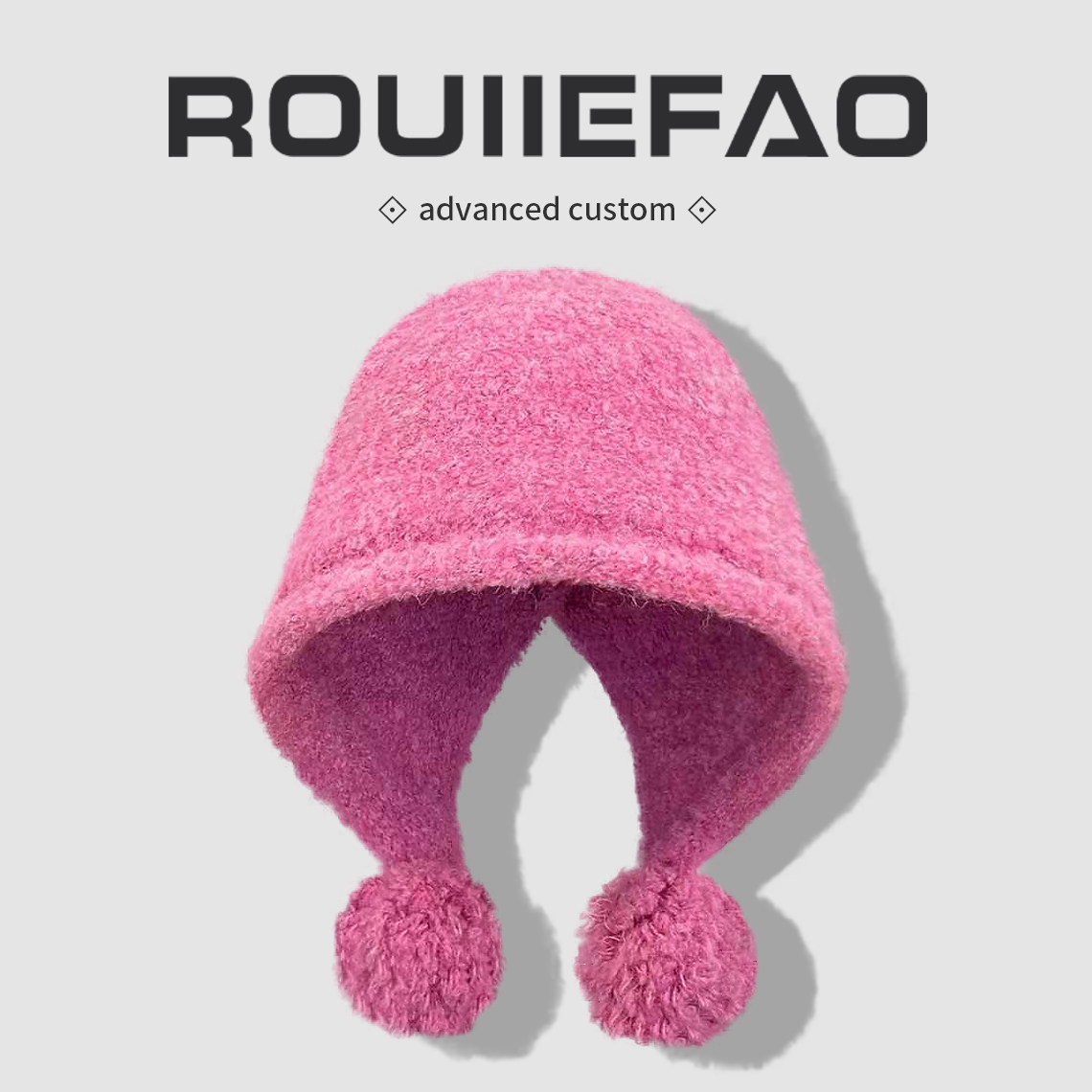 可爱毛球球针织毛绒护耳帽子女冬季保暖大头围套头帽防寒雷锋帽潮